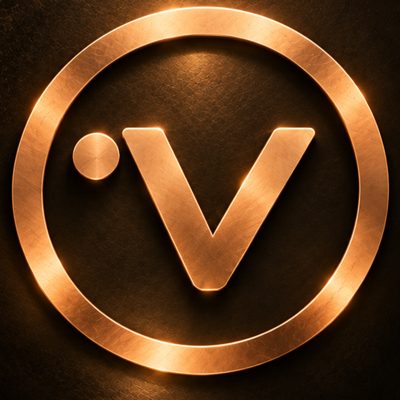 The Project V mark in copper